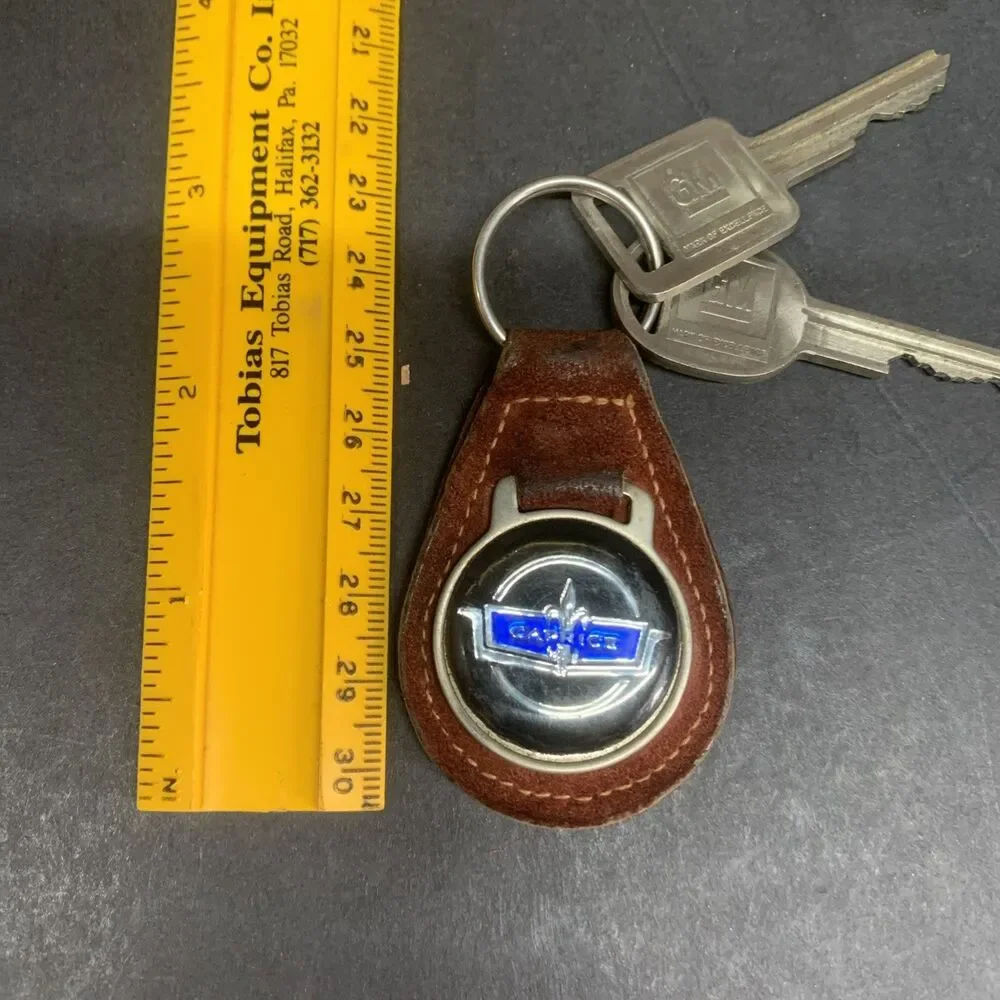 Vintage 1980's Chevy Caprice logo car key keychain faux suede fob Chevrolet